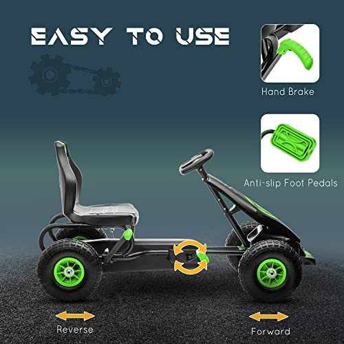 HOMCOM Children Go Kart, Adjustable Seat, Inflatable Tyres - Green
