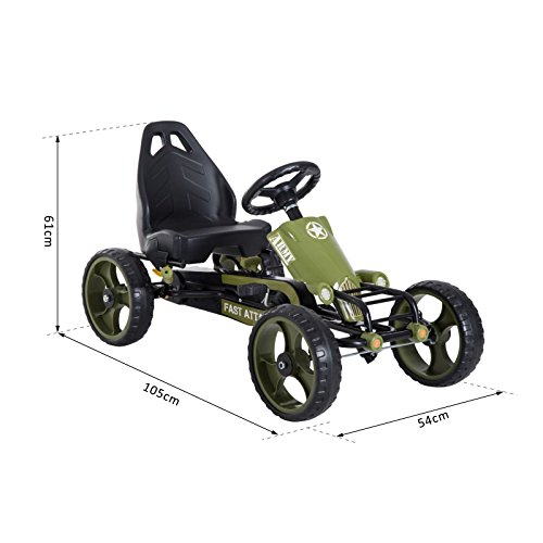 Kids Pedal Go Kart Racer, Adjustable Seat, Green