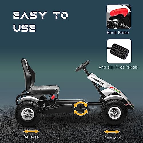Adjustable Seat Kids Pedal Go Kart - White