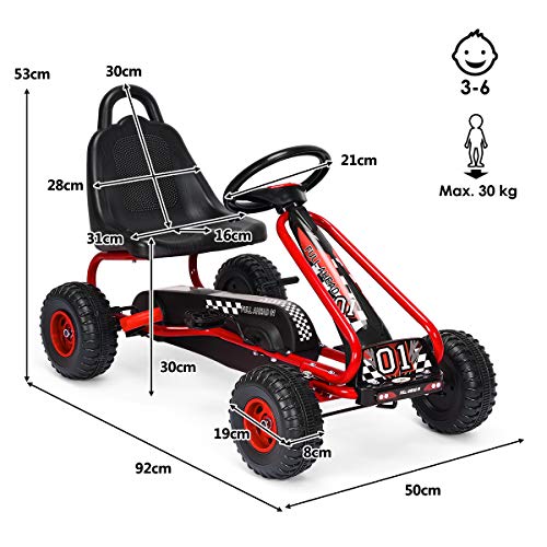 COSTWAY Kids Go Kart: Adjustable Seat, Handbrake - Red
