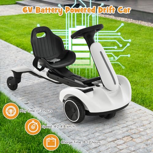 COSTWAY Electric Drift Car - 6V Go Kart for Kids