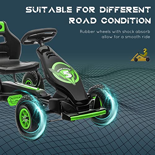 HOMCOM Children Go Kart, Adjustable Seat, Inflatable Tyres - Green