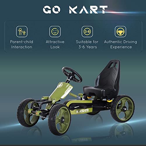 Kids Pedal Go Kart Racer, Adjustable Seat, Green