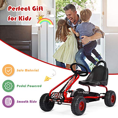COSTWAY Kids Go Kart: Adjustable Seat, Handbrake - Red