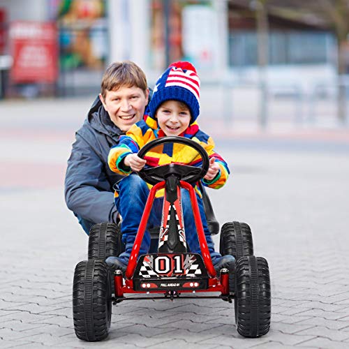 COSTWAY Kids Go Kart: Adjustable Seat, Handbrake - Red