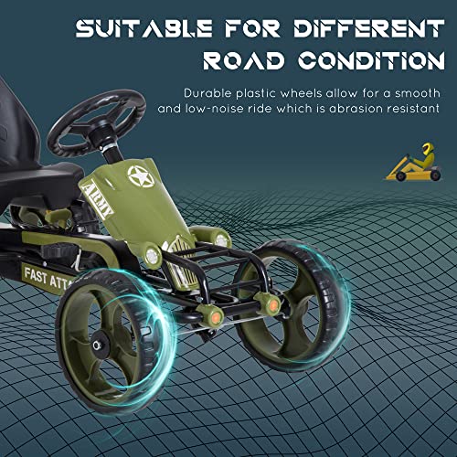 Kids Pedal Go Kart Racer, Adjustable Seat, Green