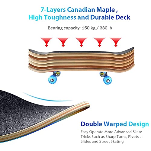 BOLLAER Maple Skateboard - 31.5in Double Kick Deck