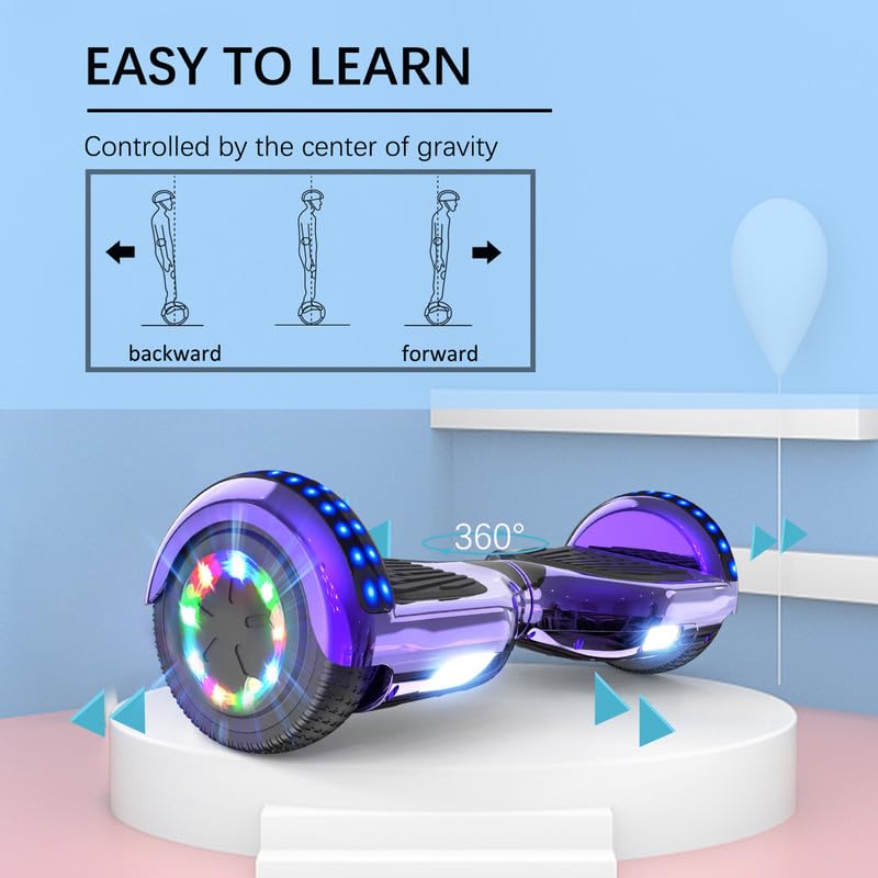 Bluetooth Hoverboard with Colorful LED Lights - Gift for Kids and Teens