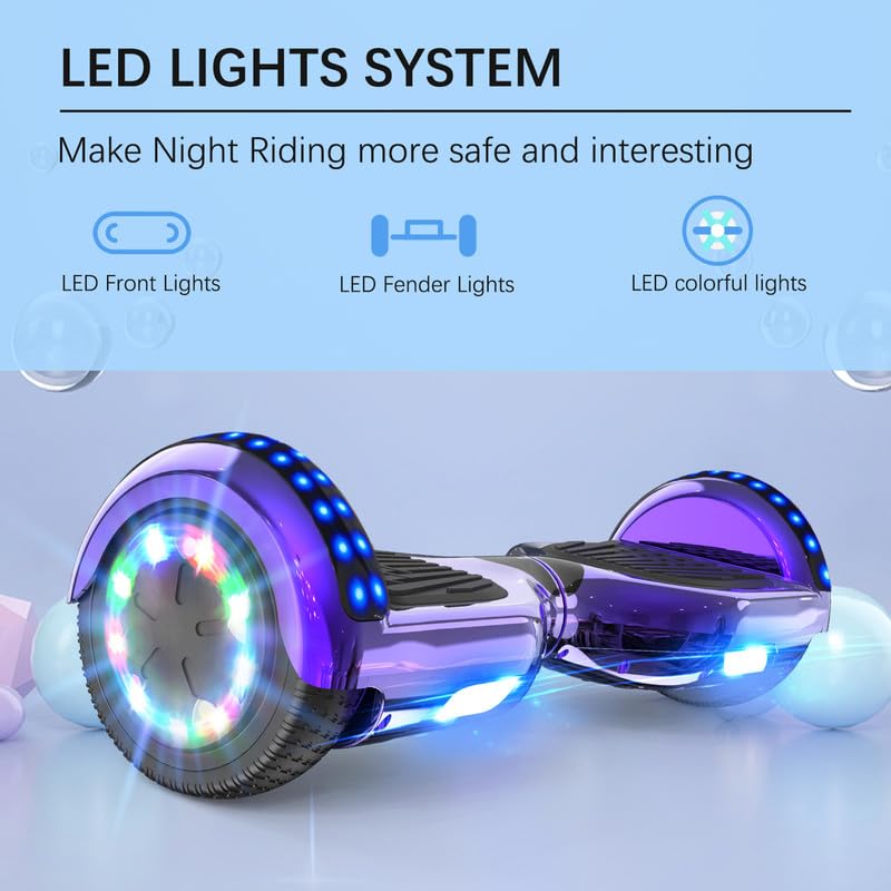 Bluetooth Hoverboard with Colorful LED Lights - Gift for Kids and Teens