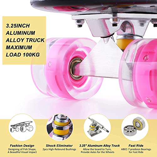 Caroma 22" Mini Skateboard with ABEC-7 Bearings (Blue&Pink)