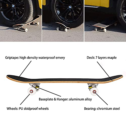 BOLLAER Maple Skateboard - 31.5in Double Kick Deck
