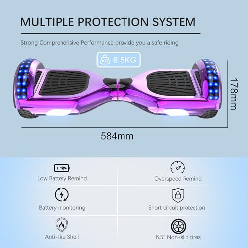 Bluetooth Hoverboard with Colorful LED Lights - Gift for Kids and Teens
