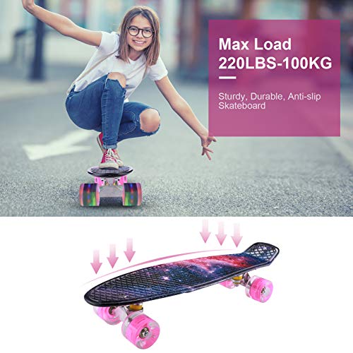 Caroma 22" Mini Skateboard with ABEC-7 Bearings (Blue&Pink)