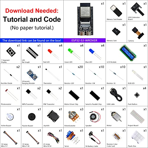ESP32-S3-WROOM Starter Kit with Wireless Camera, Python, 176 Items
