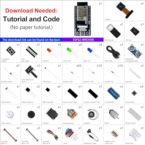 ESP32-WROVER Starter Kit: Camera, Python, 536-Pg Tutorial (173 Items)