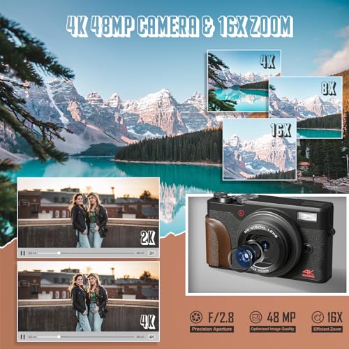 Compact 4K Camera, 48MP Vlogging, 16X Zoom