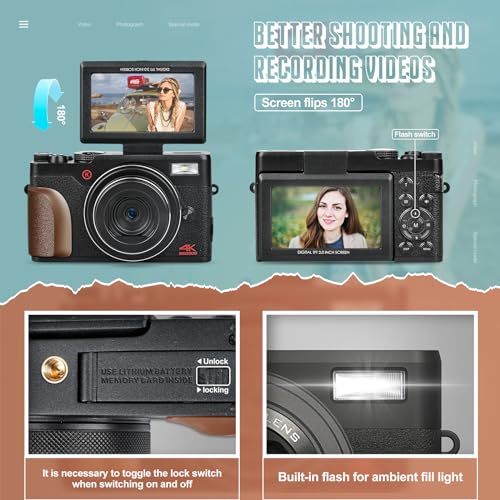 Compact 4K Camera, 48MP Vlogging, 16X Zoom