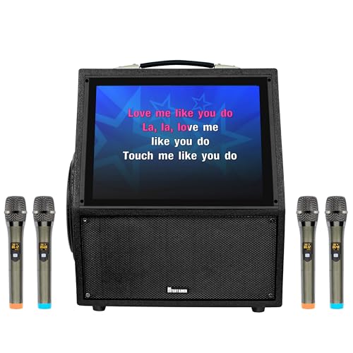 Portable Karaoke Machine with Touch Screen and 4 Wireless Microphones