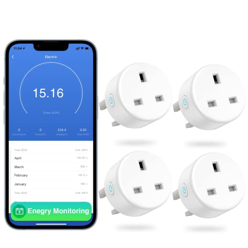 GHome Smart Plug: Energy Monitoring, Alexa/Google Home, 4 Pack