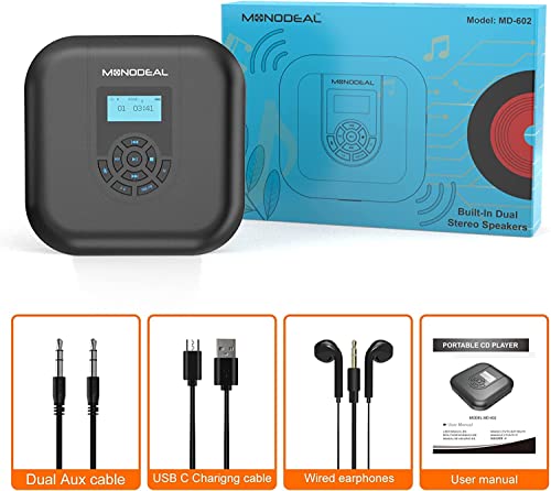 Portable Bluetooth CD Player with Speakers and FM Transmitter