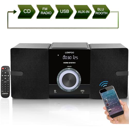 Compact Micro Hi-Fi Stereo: CD Player, Bluetooth, FM Radio