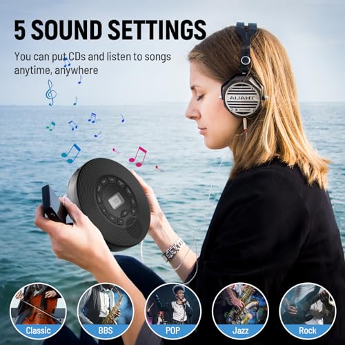 Portable CD Player with Earphones, Speakers, Car & Home, 2000mAh Rechargeable, Screen