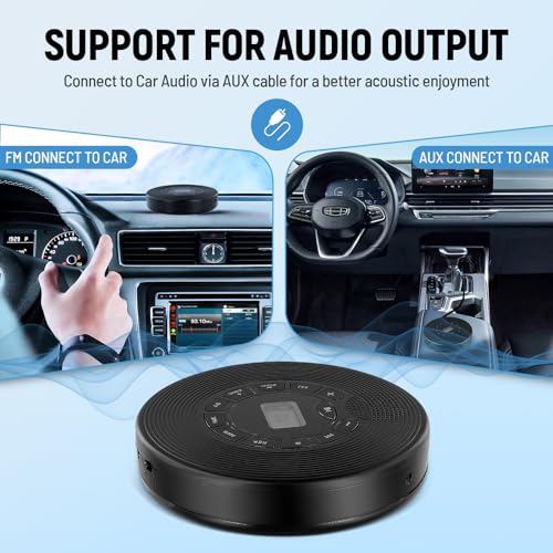 Portable CD Player with Earphones, Speakers, Car & Home, 2000mAh Rechargeable, Screen