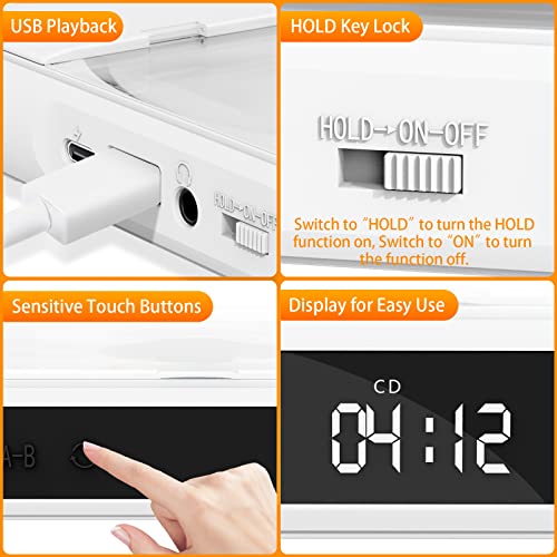 Portable CD Player with Bluetooth and Rechargeable Battery