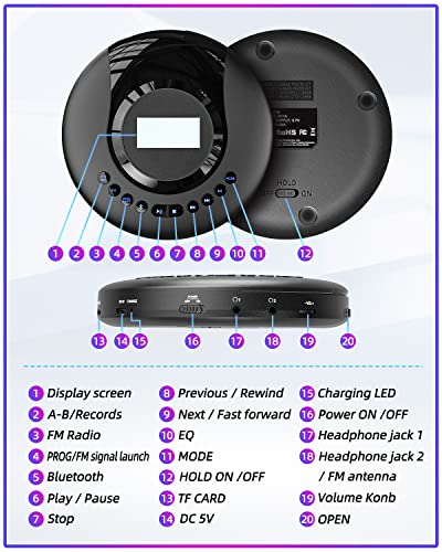 Portable Bluetooth CD Player with FM Radio