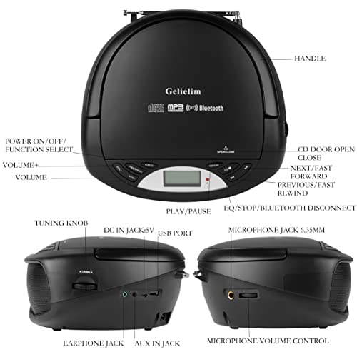 Gelielim Bluetooth CD Player Boombox | FM Radio