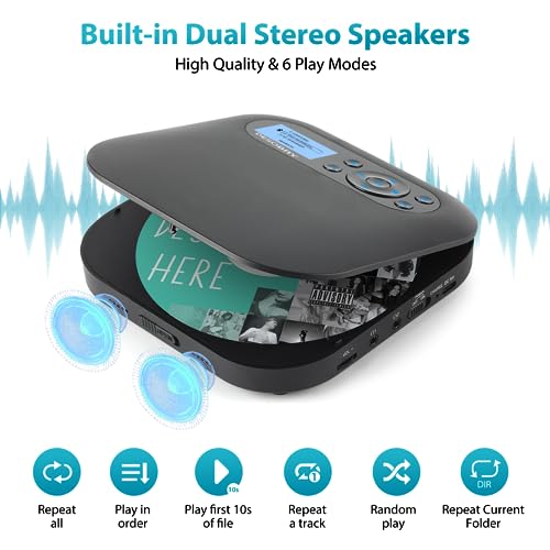 Portable CD Player with Bluetooth Speakers, Rechargeable