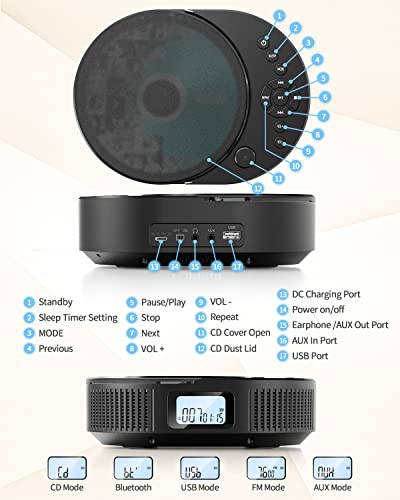 FELEMAN Bluetooth Portable CD Player with Speakers
