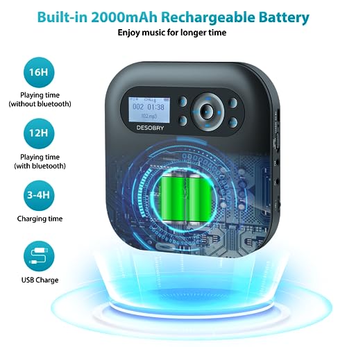 Portable CD Player with Bluetooth Speakers, Rechargeable