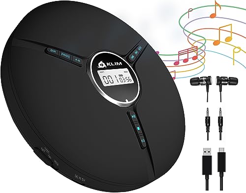 KLIM Portable CD Player with Headphones - 2023 Version - Black