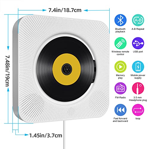 Portable Bluetooth CD Player with Wall Mount Speakers