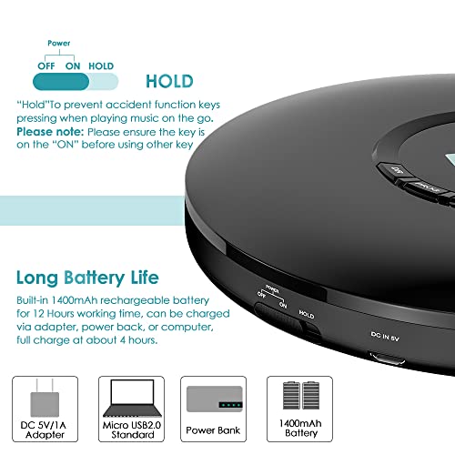 Gueray Rechargeable CD Player with LCD Display