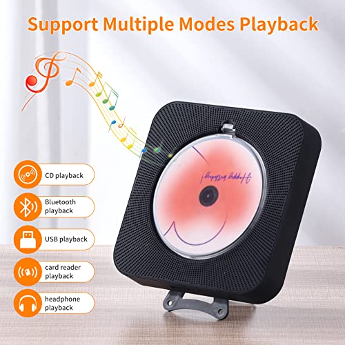 Yintiny Cute Black CD Player - Bluetooth 5.0, Rechargeable