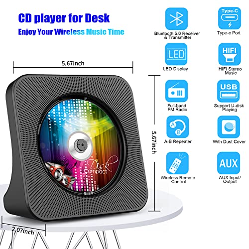 Bluetooth CD Player with HiFi Speakers & FM Radio