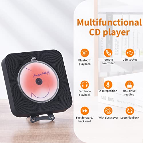 Yintiny Cute Black CD Player - Bluetooth 5.0, Rechargeable