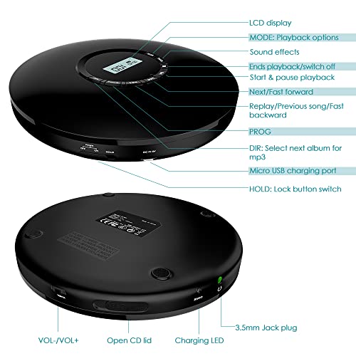 Gueray Rechargeable CD Player with LCD Display