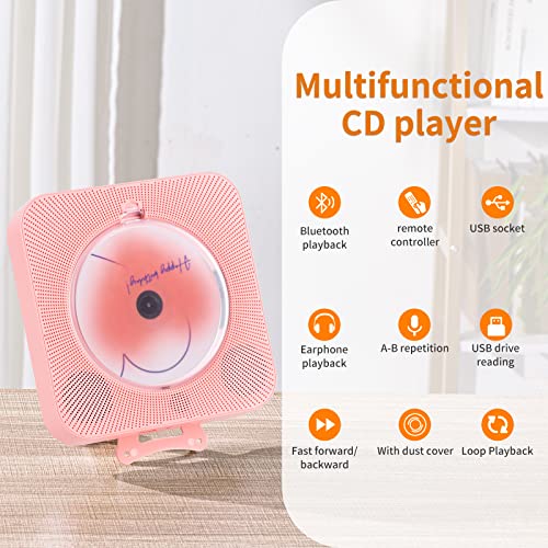 Pink Bluetooth CD Player with Rechargeable Battery