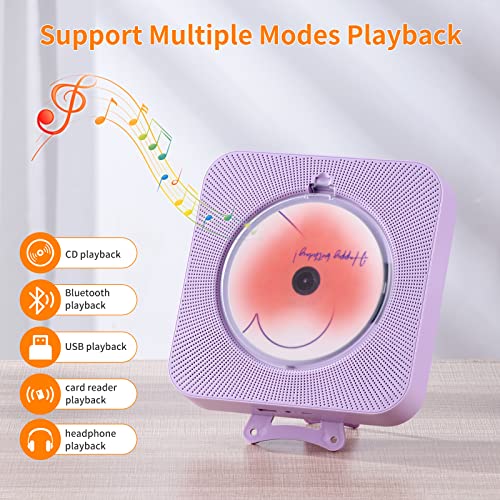 Portable Purple CD Player with Bluetooth 5.0