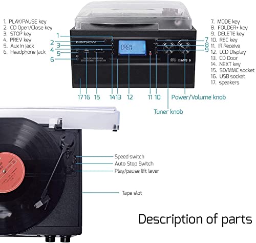 Bluetooth Vinyl Record Player with CD, Cassette, AM/FM Radio