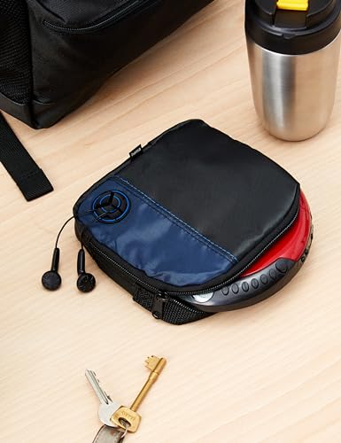 Portable CD Player Bag with 3 CD Slots, Black/Blue