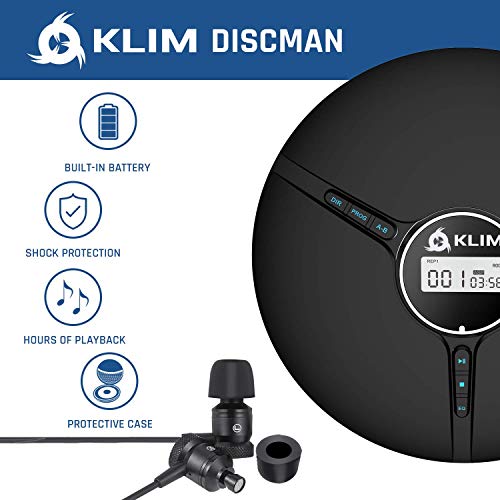 KLIM Portable CD Player with Headphones - 2023 Version - Black