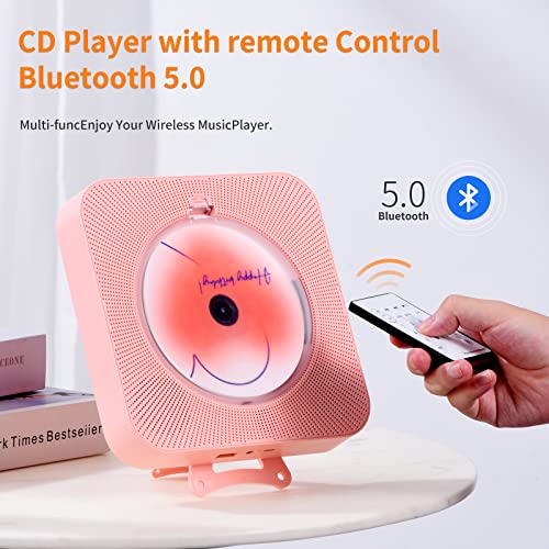 Pink Bluetooth CD Player with Rechargeable Battery