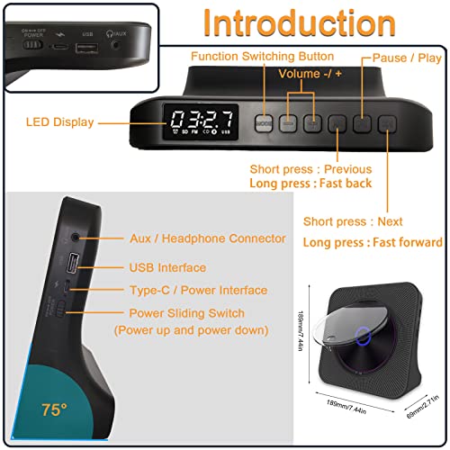 Bluetooth Portable CD Player with Built-in HiFi Speakers