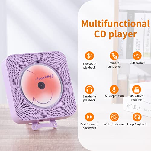 Portable Purple CD Player with Bluetooth 5.0