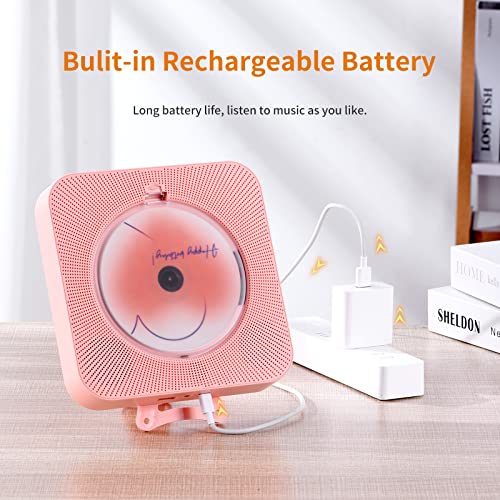 Pink Bluetooth CD Player with Rechargeable Battery