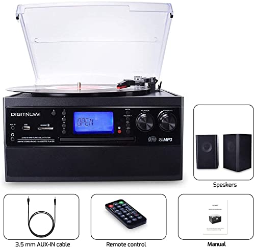 Bluetooth Vinyl Record Player with CD, Cassette, AM/FM Radio